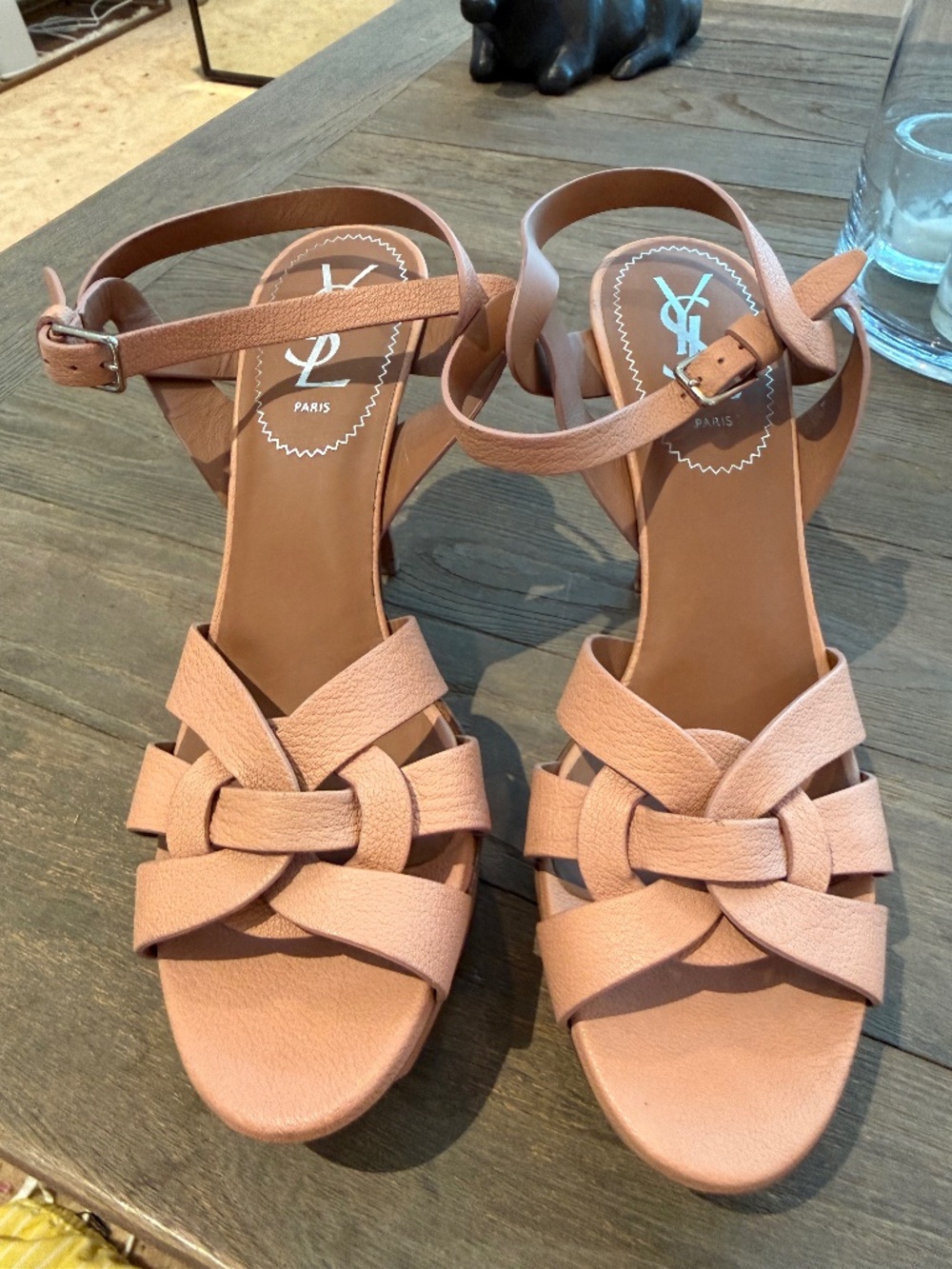 YSL Tribute Sandals Nude Leather Size 38 New w/o Box